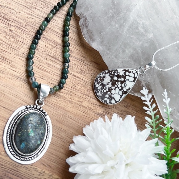 Jewelry - ⚡️LOT⚡️ Solid 925 Pendants Chrysocolla Wild Horse Agate Gemstone Necklace Chain